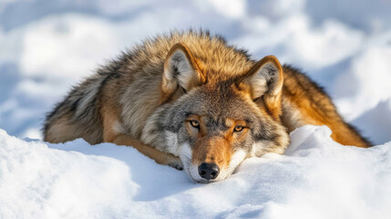 Obraz premium Wolf laying in the Snow in Caucasus.