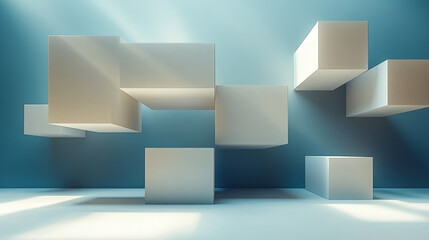 Futuristic 3D Cubes with Geometric Shapes in a Tech-inspired Abstract Background