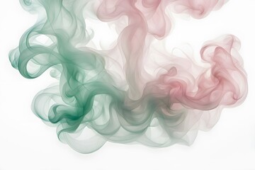 Fototapeta premium Pastel pink and mint green smoke gently swirling together on a white background, AI Generated