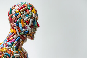 Surreal Human Form Composed of Diverse Colorful Pills
