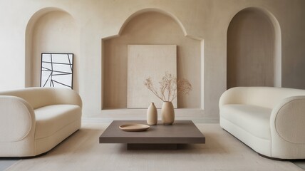 Modern Minimalist Living Room with Neutral Tones and Elegant Details