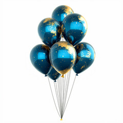 Celestial Balloons: A mesmerizing cluster of metallic balloons in shades of deep blue and shimmering gold floats playfully, creating a sense of wonder and festivity. 
