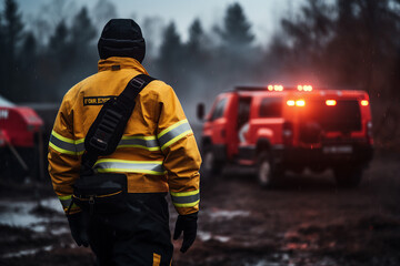 AI generated photo of car crash rraffic accident paramedics and firefighters