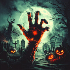Happy Halloween Zombie Hand spooky night party