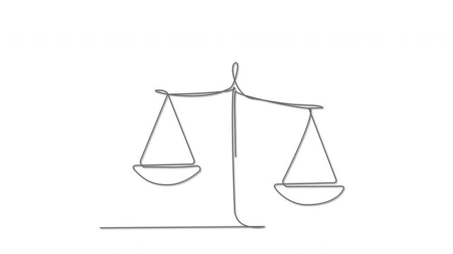 Scale self drawing animation. Concept of decision making, justice, law.