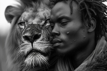 AI generative picture of person photographing with wild animal