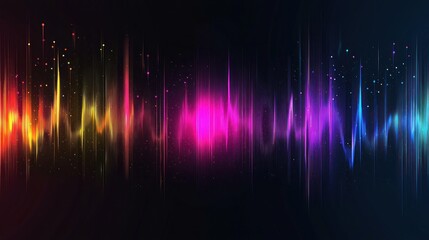 Abstract colorful soundwave-like lines with particles on dark background Generative AI