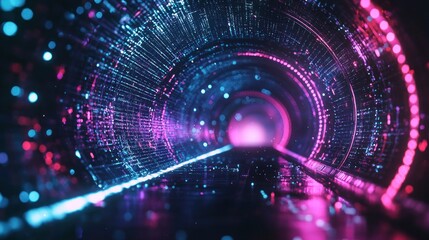 Obraz premium Abstract neon blue and pink light trails in a futuristic tunnel Generative AI