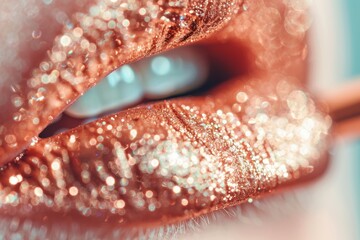 Sparkling gold glitter lips perfect for festive celebrations and high fidelity makeup looks