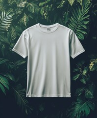 Blank Short sleeve t shirt mockup, grey T-shirts front and back view, used as design template isolated on Green leafy background