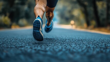 Runner's Leg and Shoe on Asphalt Road