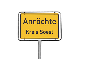 Ortstafel, Anröchte, Kreis Soest, freigestellt als PNG-Datei, (Symbolbild)