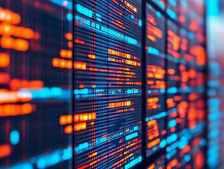 Obraz premium Abstract background of colorful lines representing code on a digital screen.