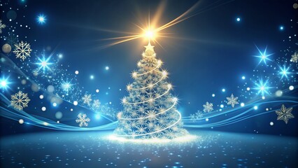 Festive holiday motion graphic template features snowflakes, ornaments, and shining lights swirling around a minimalist Christmas tree, perfect for winter wonderland visuals.