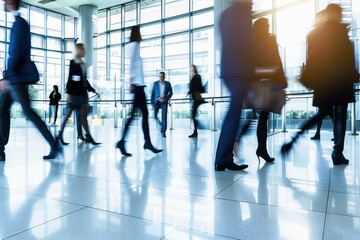 Businesspeople walking Businesspeople walking in modern interior, blurred motion.