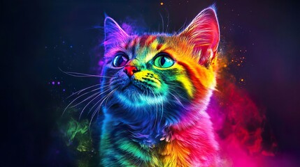 Rainbow Cat A Stunning Realistic Portrait of Multicolored Fur