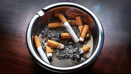 a full ashtray on a table