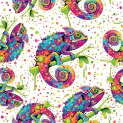 Chameleon Paint Stains Watercolor Style Vector Repeat Seamless Pattern Illustration  