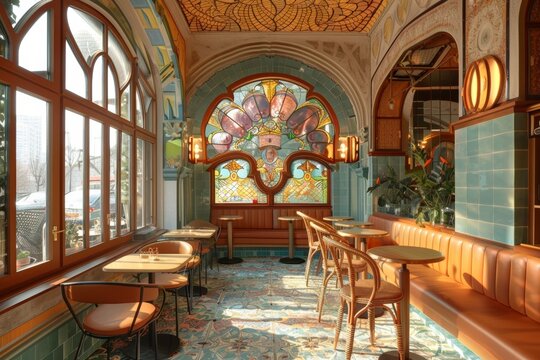 A trendy cafeteria with Art Nouveau features