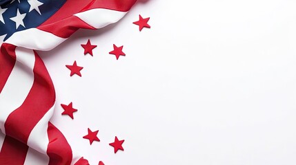 Vibrant American flag draped elegantly with empty space for text. Perfect for patriotic themes and commemorative designs.