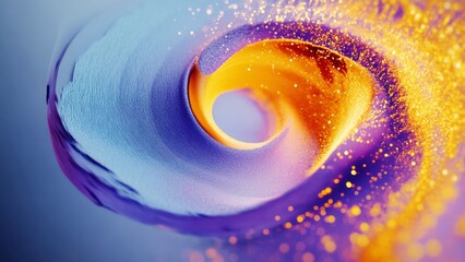 abstract blue and gold particle vortex with dynamic swirl and wind blowing effect in motion for artistic background