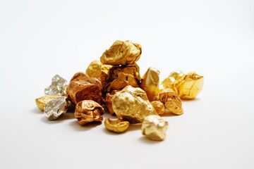 Obraz premium pile of gold nuggets in various shades on white background symbolizing wealth, luxury, and precious metal investment