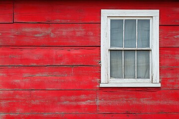 Vibrant red wooden wall with rustic white window