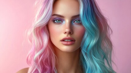 Fototapeta premium A woman with multi-colored hair and makeup