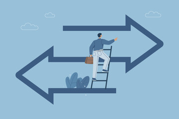 Changing strategies or adjusting business investments, Finding the right direction, Business opportunities or paths to success, Vision to decide the path ahead, Businessman choosing business path.