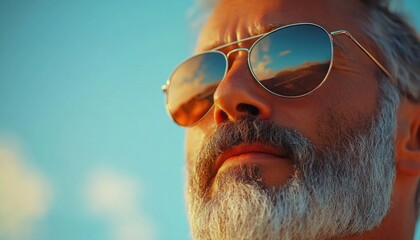 Stylish Senior Man in Retro Sunglasses Enjoys a Cool Summer Vacation, Relaxing and Sophisticated Summer Style for Men Over 50, Summer Fashion Inspiration for Older Men