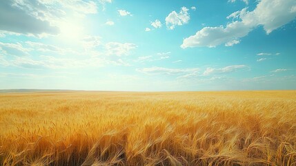 Obraz premium Endless Wheat Field Landscapes with Golden Hues and Broad Horizons for Peaceful Countryside Scenes