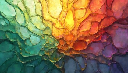 Obraz premium Stained glass texture with a colorful, abstract pattern creating vibrant light effects on walls, ideal for decorative accents.