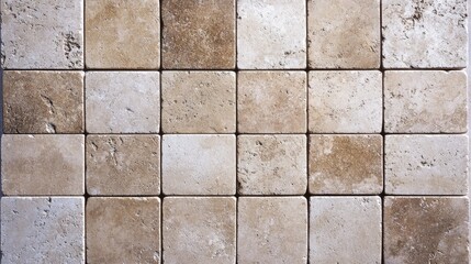 Naklejka premium Textured beige and cream tiles arranged in a grid pattern, ideal for home renovation projects