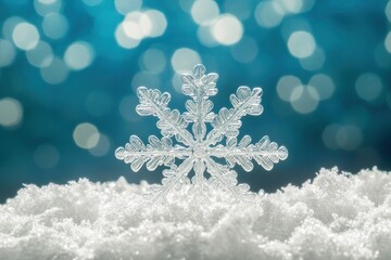 雪の結晶のアップと雪の背景（冬・12月・クリスマス・雪遊び）