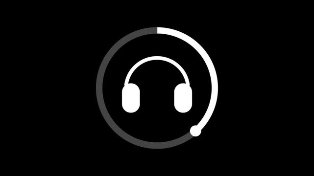 Headphones icon in circle isolated on black background. Music video elements