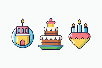 Birthday Cake Icons Set - Vector Illustration, Logo Icon, Clipart Design, Line Art, Outline Vector, Silhouette 