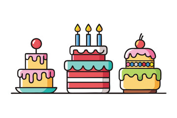 Birthday Cake Icons Set - Vector Illustration, Logo Icon, Clipart Design, Line Art, Outline Vector, Silhouette 