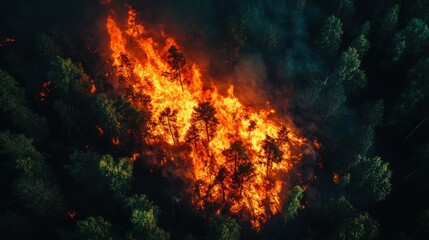 Obraz premium incredible photo of the forest after a big forest fire. black burnt trees. top view.