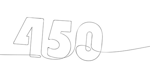 A single line drawing of a four hundred and fifty symbol. Continuous line four hundred and fiftieth number icon. One line icon. Vector illustration.