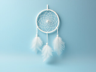 Obraz premium A white dreamcatcher with feathers hanging from it