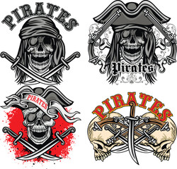 set, pirates  sign with skull, grunge vintage design t shirts