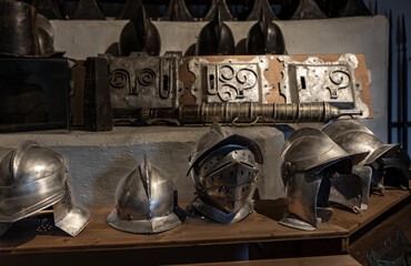 collection of medieval weapons and armor in the ancient Austrian fortress of Hochsterwitz in Carinthia