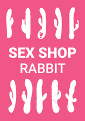 Sex shop design with adult toys over pink background, vector illustration.