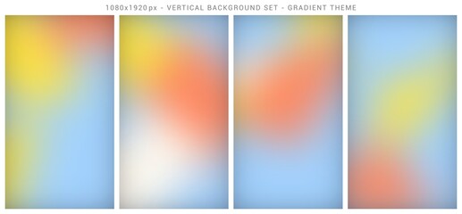 Fototapeta premium Mesh gradient vertical background set. Abstract, template, orange, yellow, light green, sky blue colors theme.
