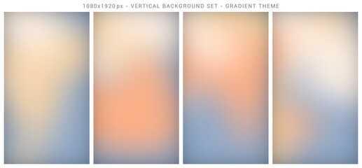 Naklejka premium Mesh gradient vertical background set. Abstract, template, beage, orange, sky blue, grey colors theme.