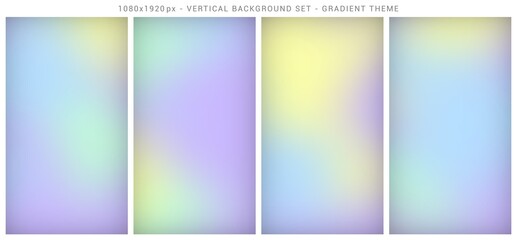 Mesh gradient vertical background set. Abstract, template, pastel colo theme; blue, yellow, green and purple.