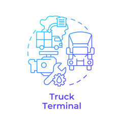 Truck terminal blue gradient concept icon. Industrial building type. Loading dock. Hub transportation. Round shape line illustration. Abstract idea. Graphic design. Easy to use in booklet