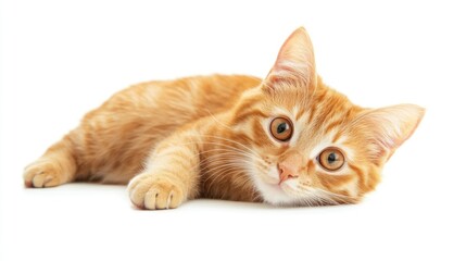 Obraz premium Ginger Cat Lying Down and Looking Up with Large Eyes