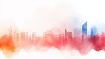 Fototapeta premium Tech-Driven Metropolis: A Vibrant Watercolor Futuristic Cityscape of AI-Powered Businesses and Digital Networks with Copy Space