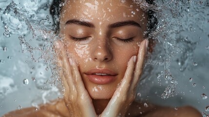 A woman is washing her face in a bathtub